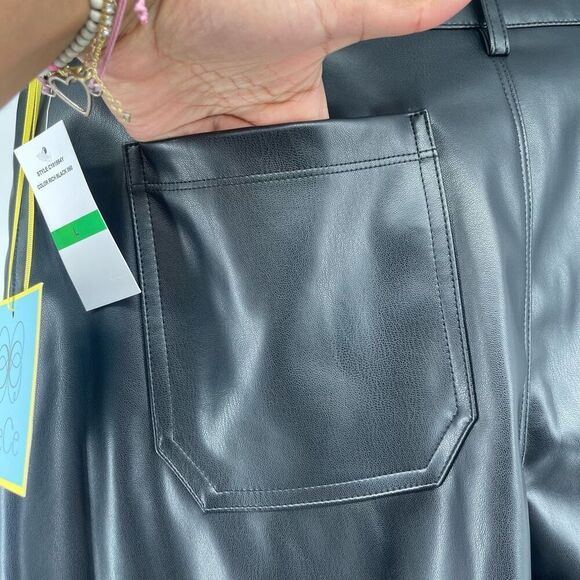 CeCe Women’s Black Faux Leather Cropped Wide Leg High Rise Pants Large NWT - Picture 8 of 13